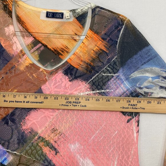 Top Ligne size Small Colorful Abstract Stretch Knit Mesh Accents Artsy Blouse - Picture 7 of 12